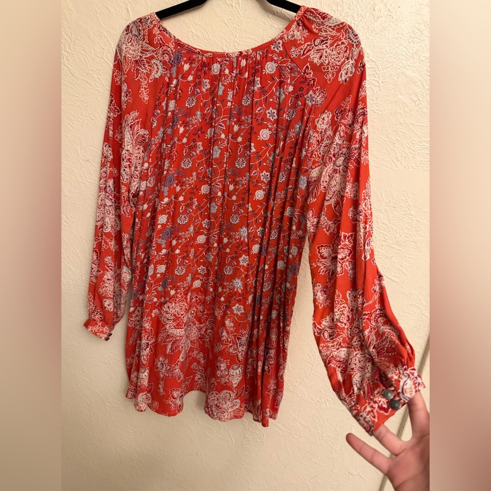 Free People Lucky Loosey‎ Boho Womens Tunic Dress Size xs  Floral Red Flowy - Picture 6 of 7